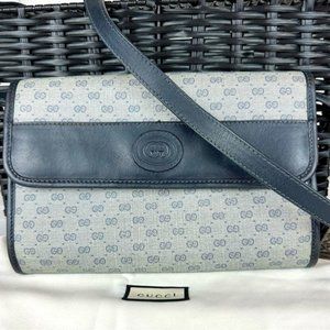 Gucci gray and black/blue micro GG clutch crossbody bag with dust bag